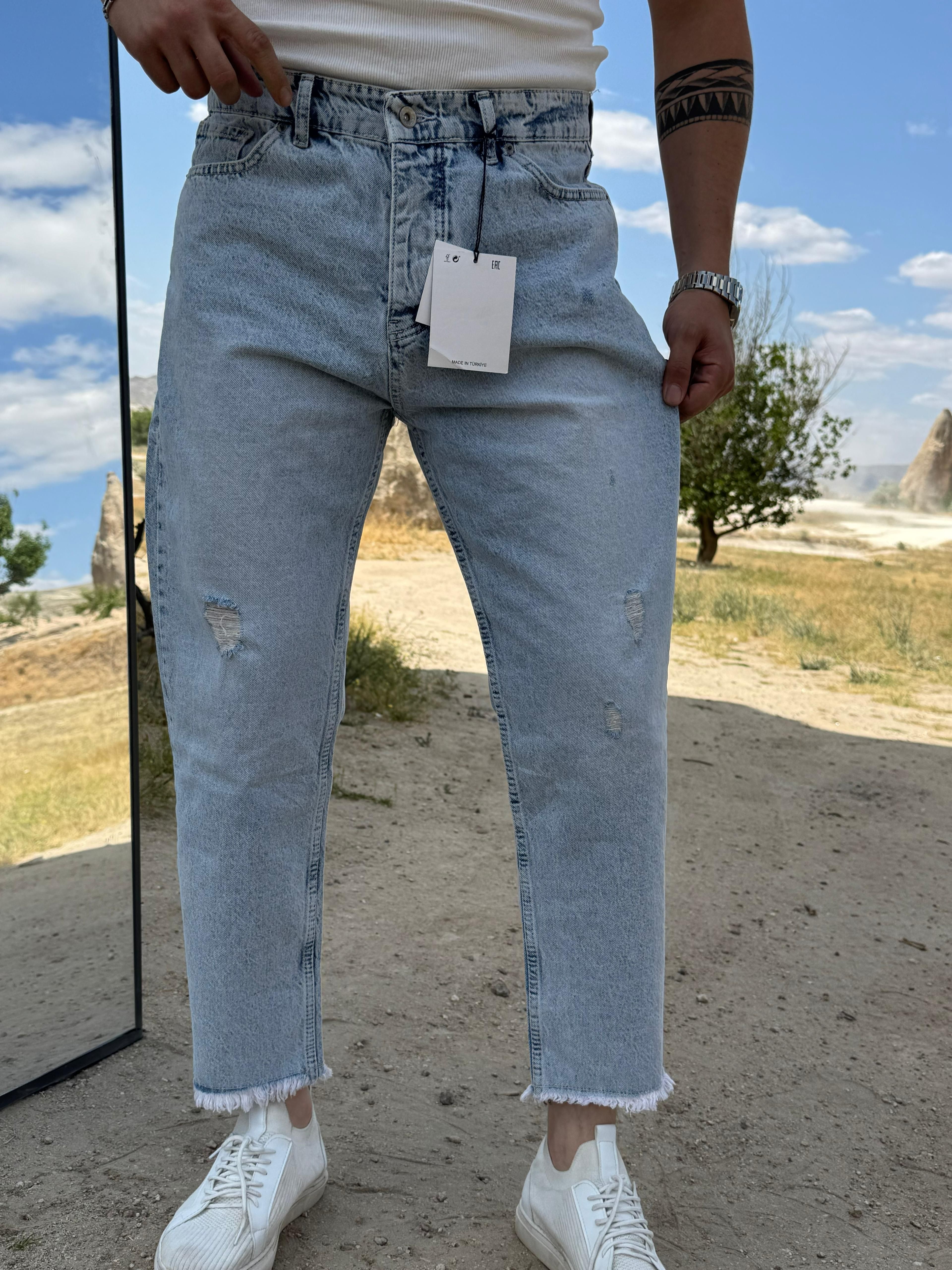KEP YIRTMAÇLI BOYFRİEND KOT PANTOLON CV 8238