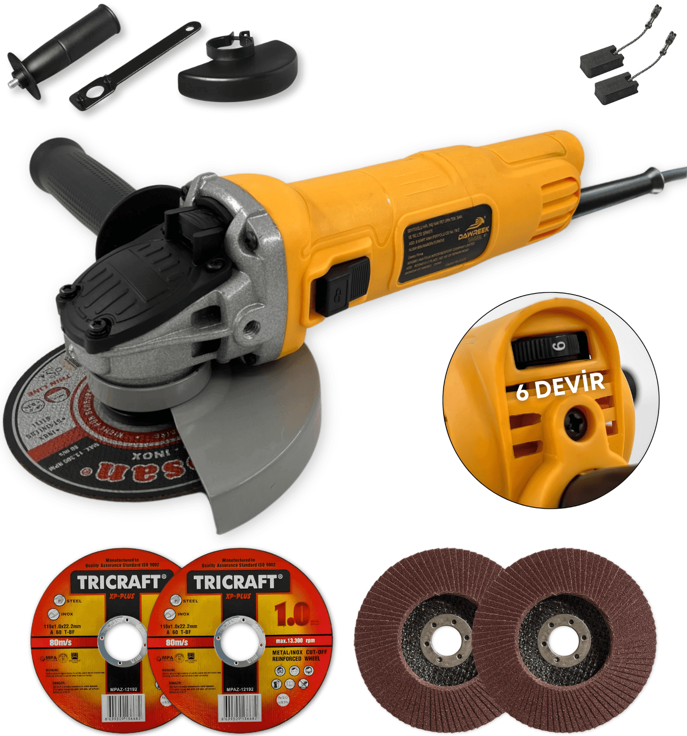 Dager DW 720 W Bakır Sargılı 115 Mm Devir Ayarlı Spiral Avuç Kesme Ve Taşlama Makinesi İnox Kesme ve Flap Disk Taş