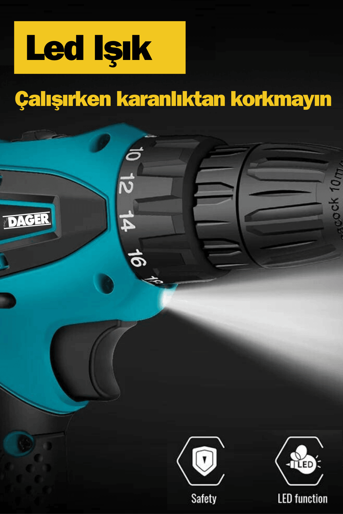 Dager 12 V Şarjlı Matkap 1.5 Ah Lion Armut Batarya Metal Şanzıman Çift Akülü Vidalama 24 Parça Set + Pas Sökücü