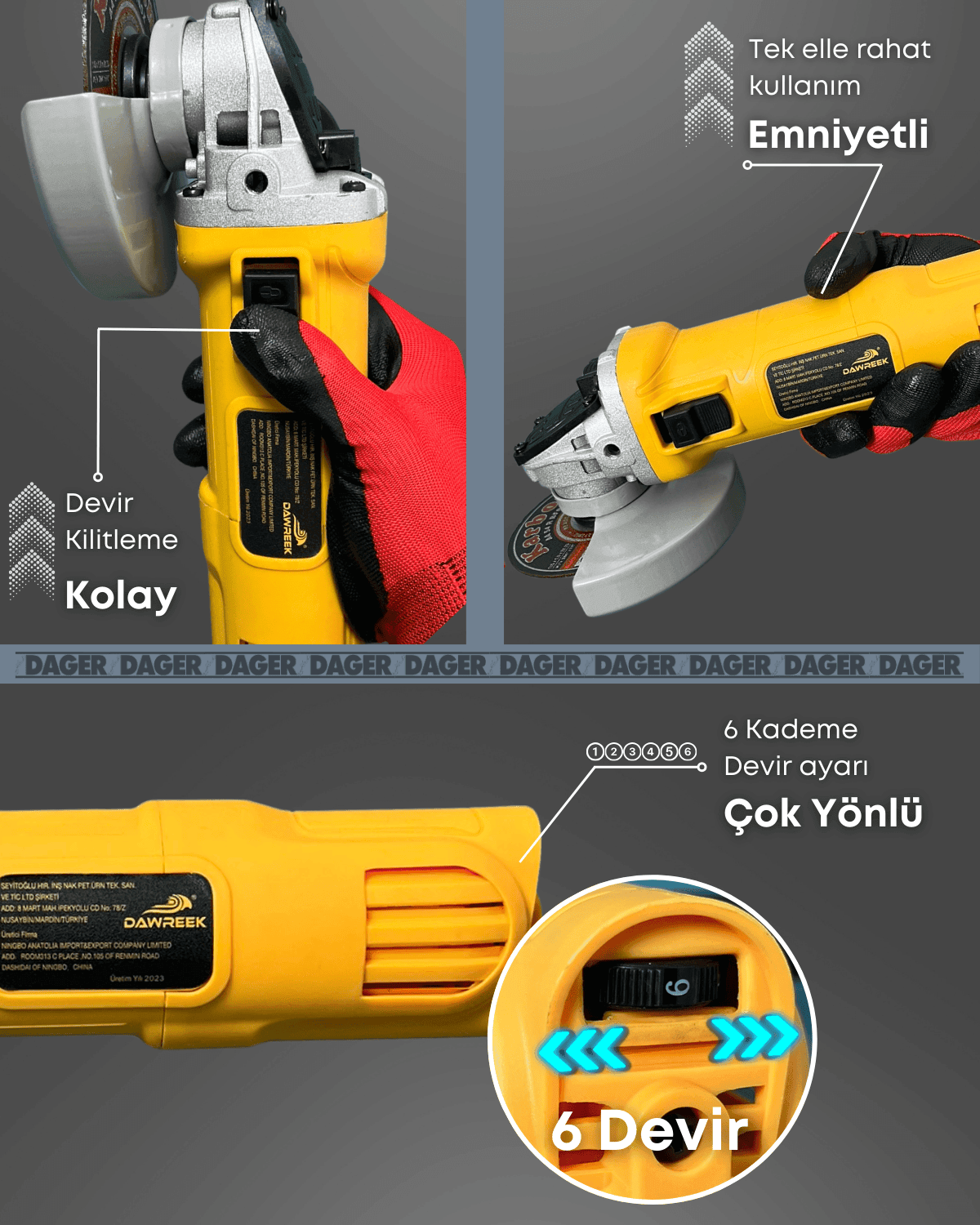 Dager DW 720 W Bakır Sargılı 115 Mm Devir Ayarlı Spiral Avuç Kesme Ve Taşlama Makinesi İnox Kesme ve Flap Disk Taş