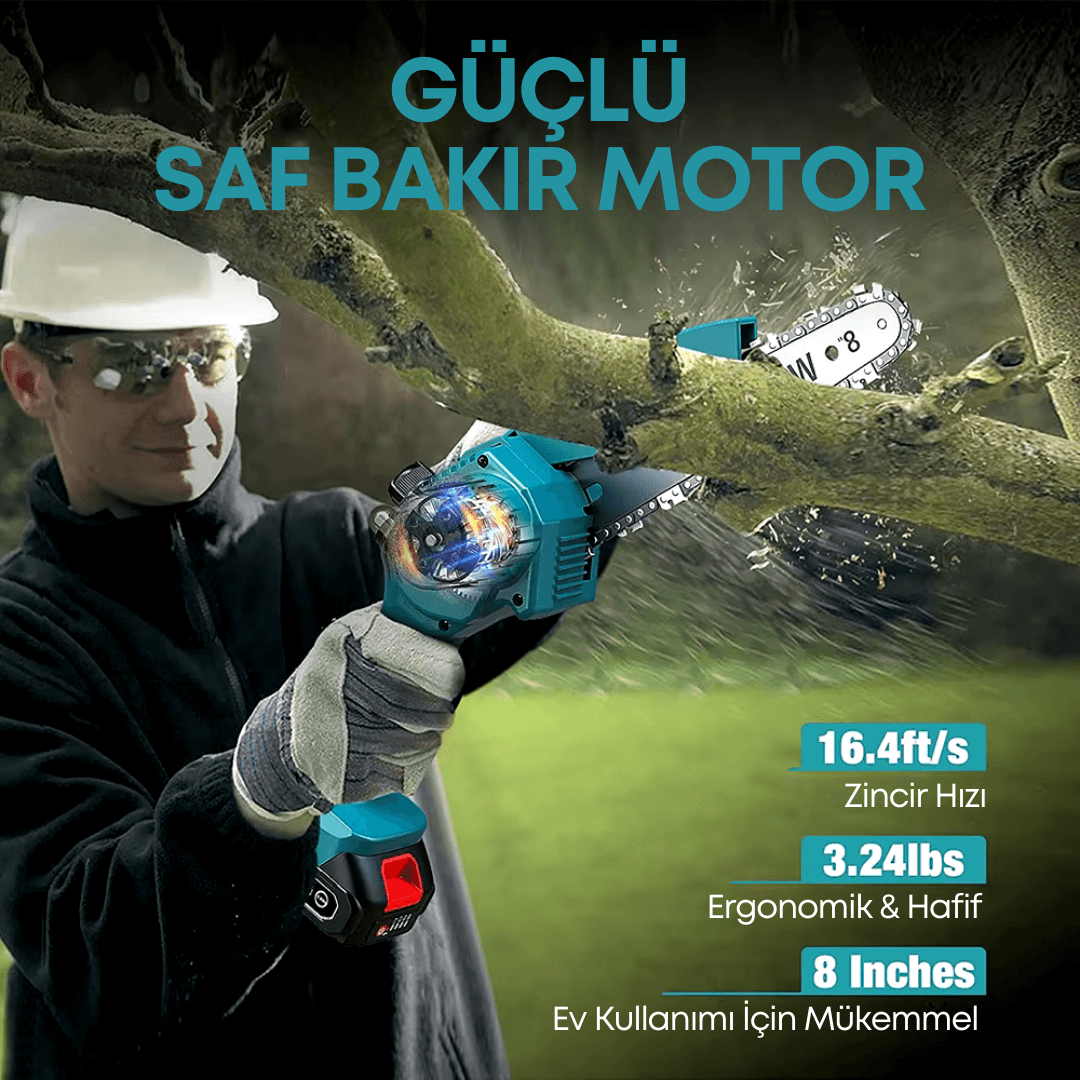 Dager DGR-4191 Kömürsüz 21 V 3 Ah Li-Ion Çift Akülü Şarjlı El Testeresi Dal Budama Dal Kesme Testeresi 10 Pilli