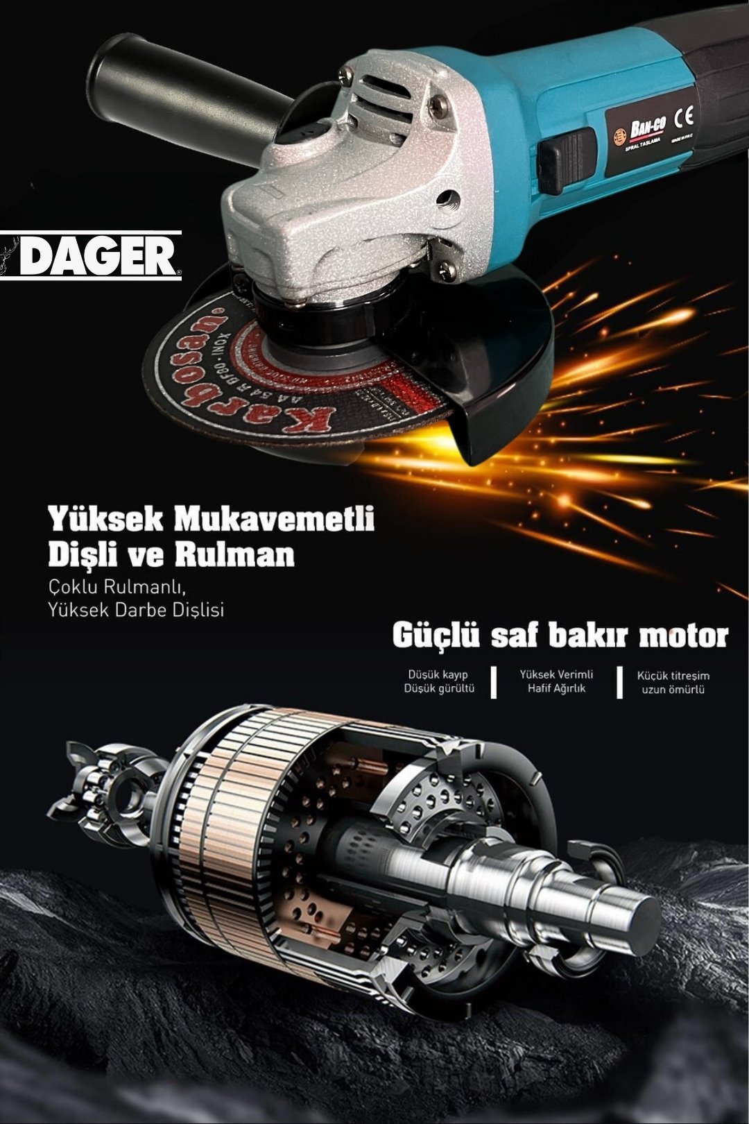 Dager WS 1000 W Bakır Sargılı 115 mm Spiral Avuç Kesme Ve Taşlama Makinesi İnox ve Sunta Kesme Hediye