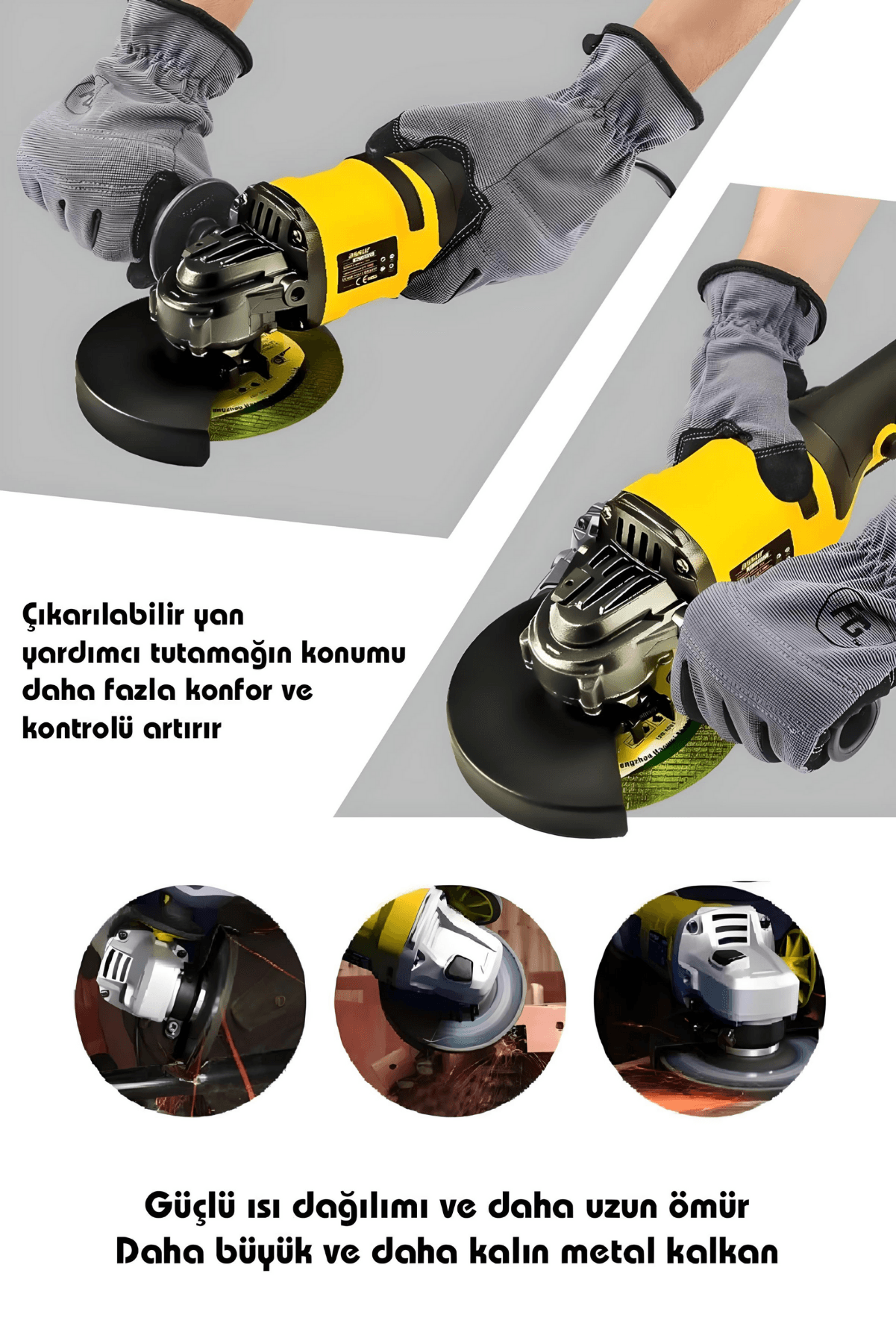 Dager EQS 24 V 5 Ah Çift Akülü Kömürsüz Motor 115mm Şarjlı Avuç Taşlama Makinesi - İnox Kesici ve Sunta Kesme Hediye