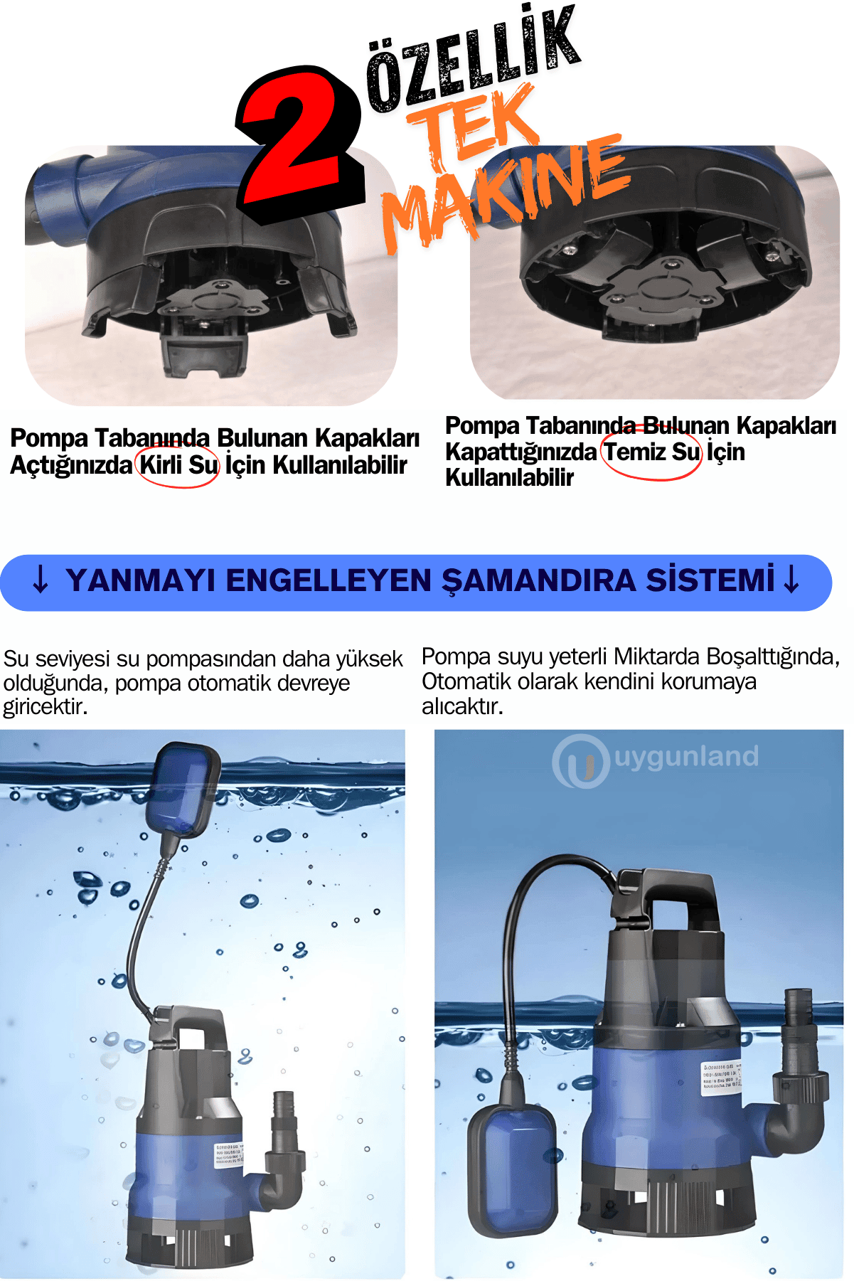 Dager QSB 750 Watt Yüksek Kalite Su Dalgıç Pompası Kirli Temiz Yüzme Havuzu Gölet Sel Su Aktarma Pompası - Hediye Setli