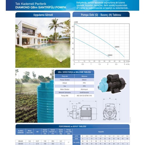 Alarko Jet Qbm-80 1hp Döküm Gövdeli Santrifüj Pompa