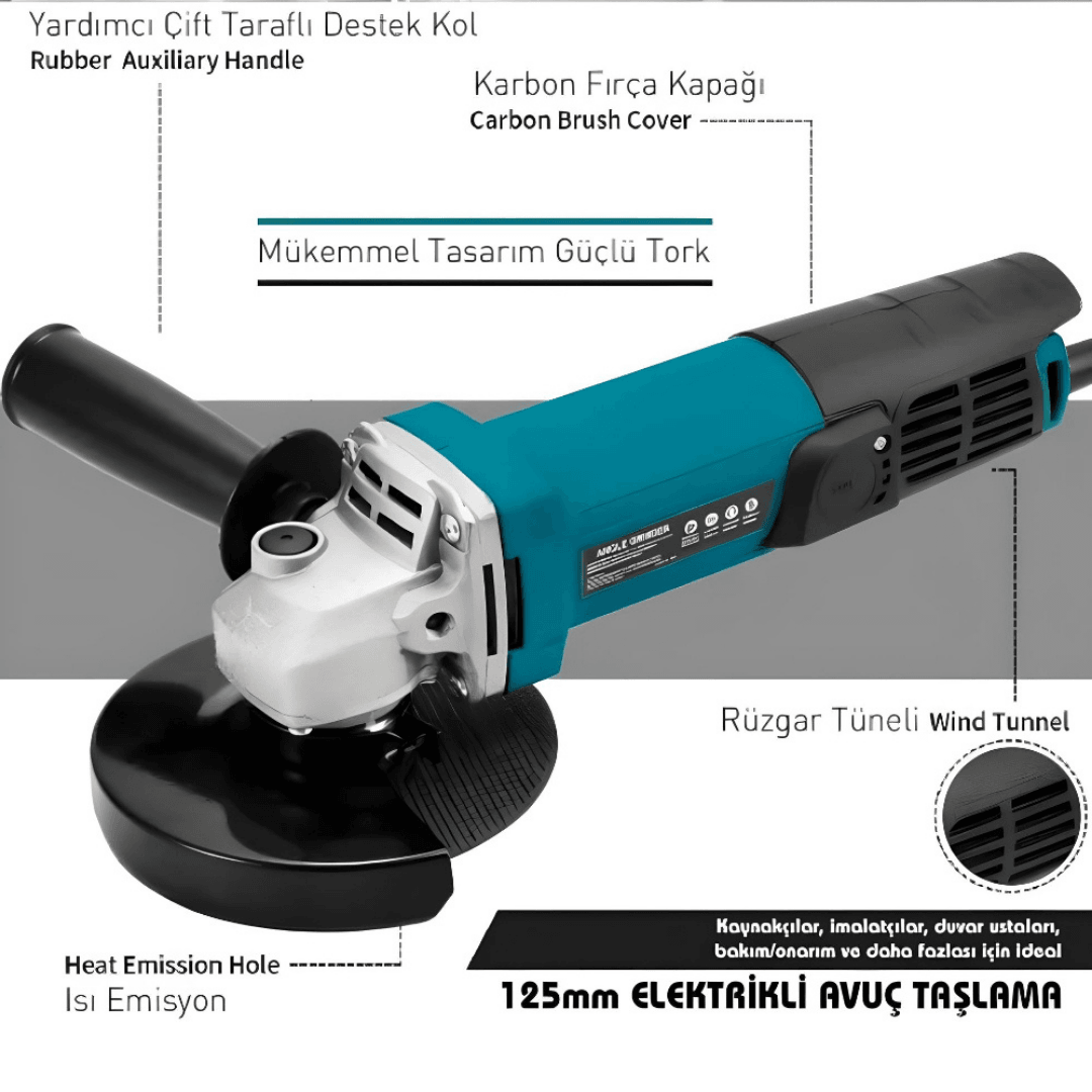 DAGER 550 W 125 Mm Bakır Sargılı Spiral Avuç Taşlama Makinası İnox Kesici ve Sunta Kesme HEDİYE