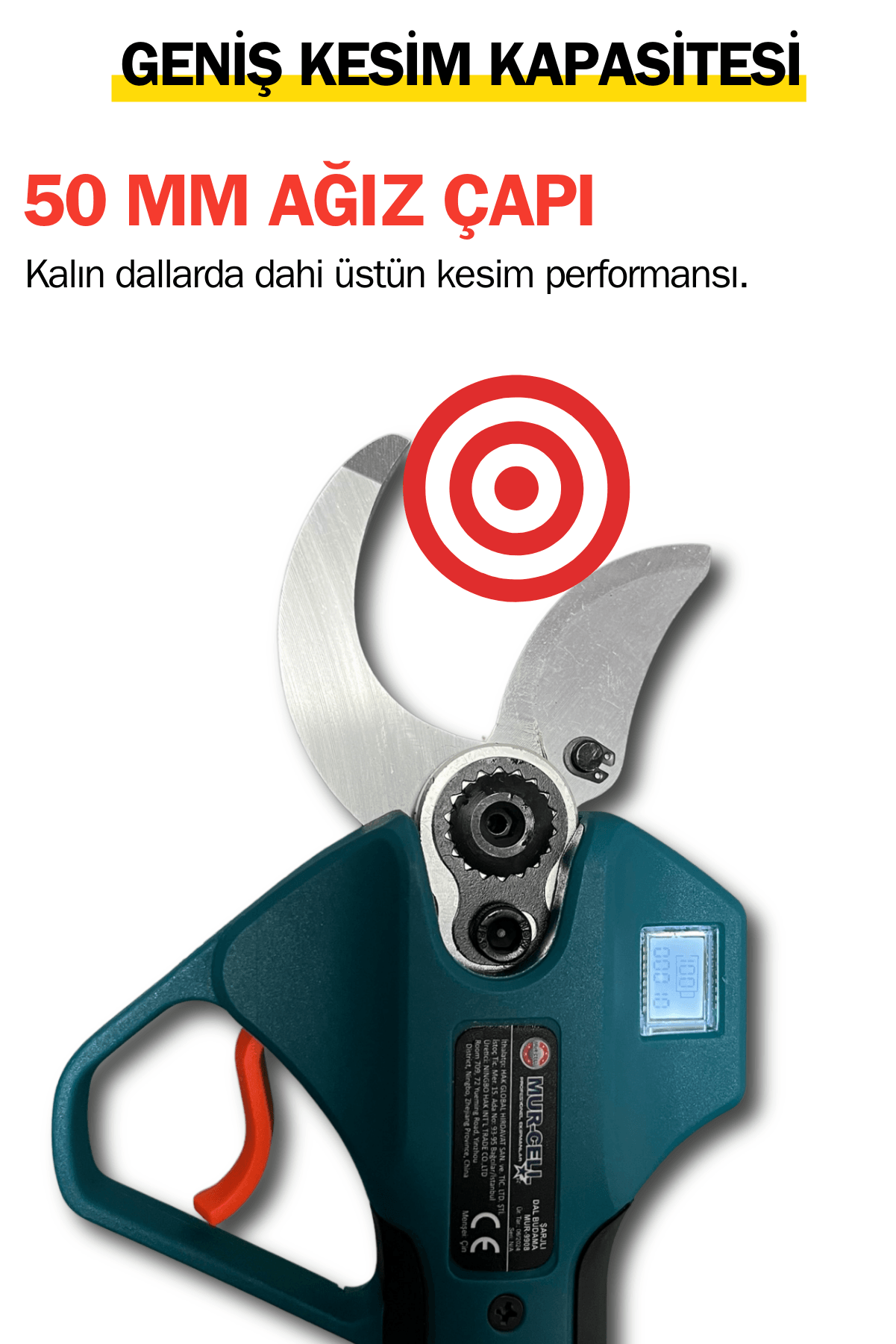 Dager DGR-4182 Kömürsüz 58 Vf 2 Ah Çift Akülü Dijital Göstergeli Şarjlı Dal Ağaç Kesme Bağ Budama Makası 50mm