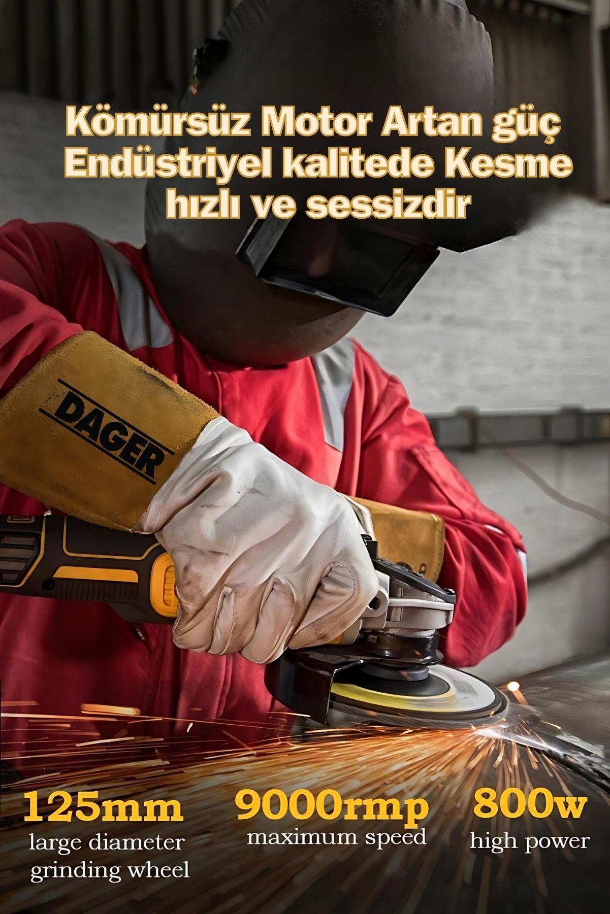 Dager EQS 24 V 5 Ah Çift Akülü Kömürsüz Motor 115mm Şarjlı Avuç Taşlama Makinesi - İnox Kesici ve Sunta Kesme Hediye