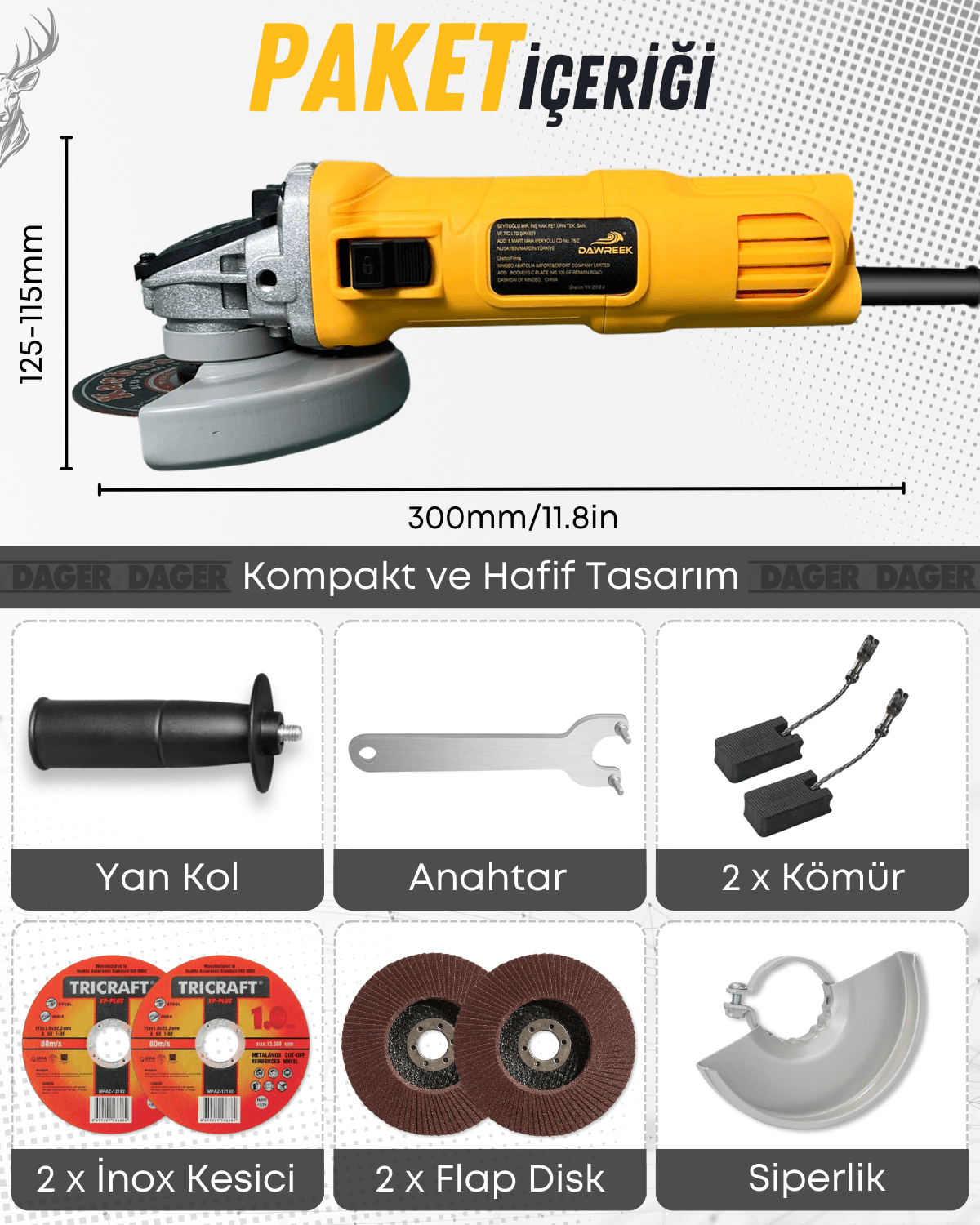 Dager DW 720 W Bakır Sargılı 115 Mm Devir Ayarlı Spiral Avuç Kesme Ve Taşlama Makinesi İnox Kesme ve Flap Disk Taş