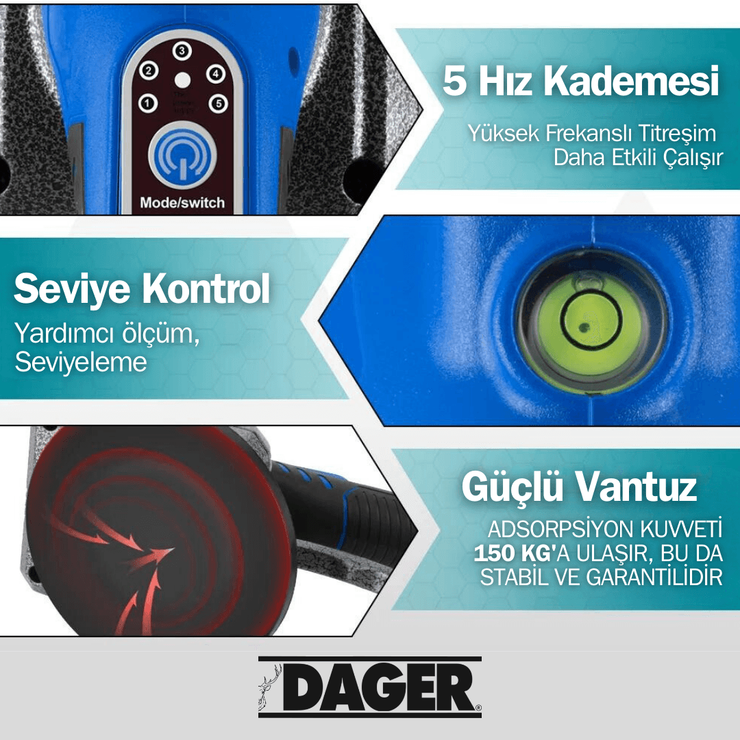 Dager Profesyonel 36 V 5 Ah Çift Akülü Otomatik Fayans Cam Karo Döşeme Vantuz Makinası