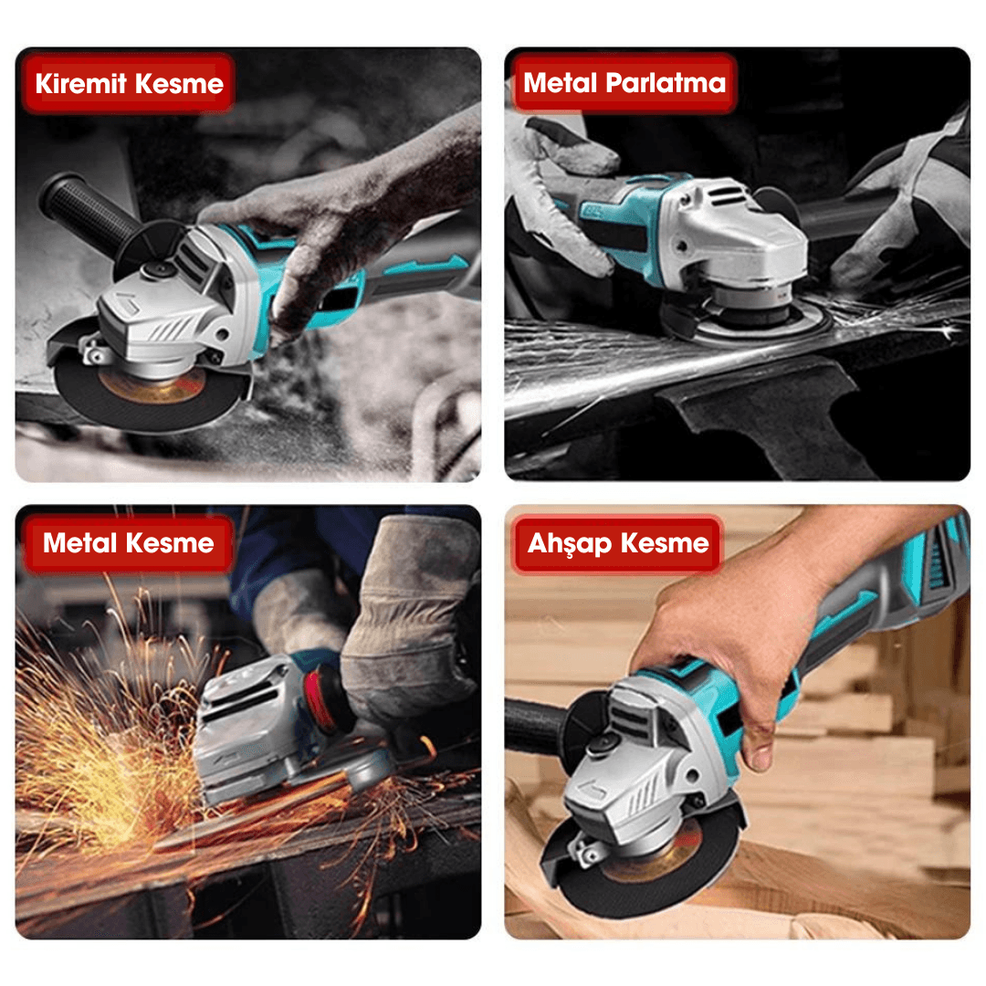 Dager EQE 24 V 5 Ah Çift Akülü Kömürsüz Motor 115mm Şarjlı Avuç Taşlama Makinesi - İnox Kesici ve Sunta Kesme Hediye