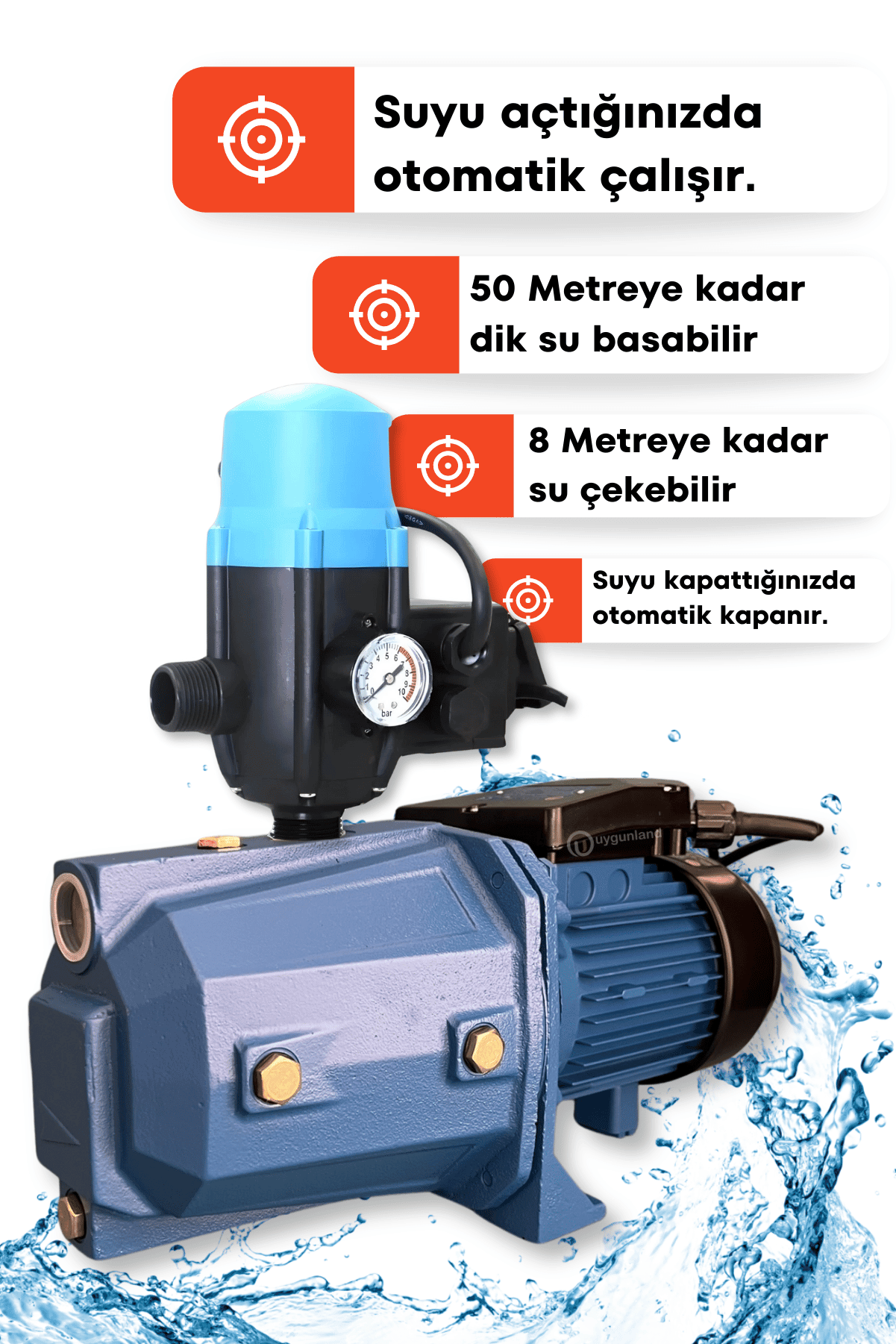 Dager JET100P Set Hidrofor Otomatik Su Pompası 1 Hp 1 inç Seviye Kontrol Cihazı Otomatik Aç-Kapa Hidrofor Pompa Hediye Setli