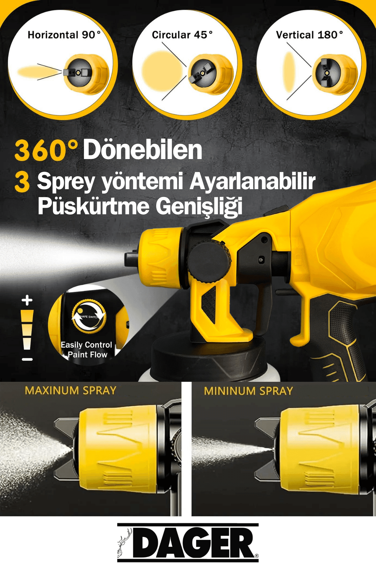 Dager DGR-4160 Metal Şanzıman 24 V Çift Akülü Yüksek Basınçlı Şarjlı Boya Makinesi Sprey Boya Püskürtme Makinesi