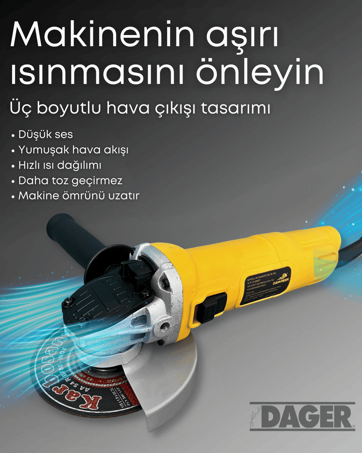 Dager DW 720 W Bakır Sargılı 115 Mm Devir Ayarlı Spiral Avuç Kesme Ve Taşlama Makinesi İnox Kesme ve Flap Disk Taş