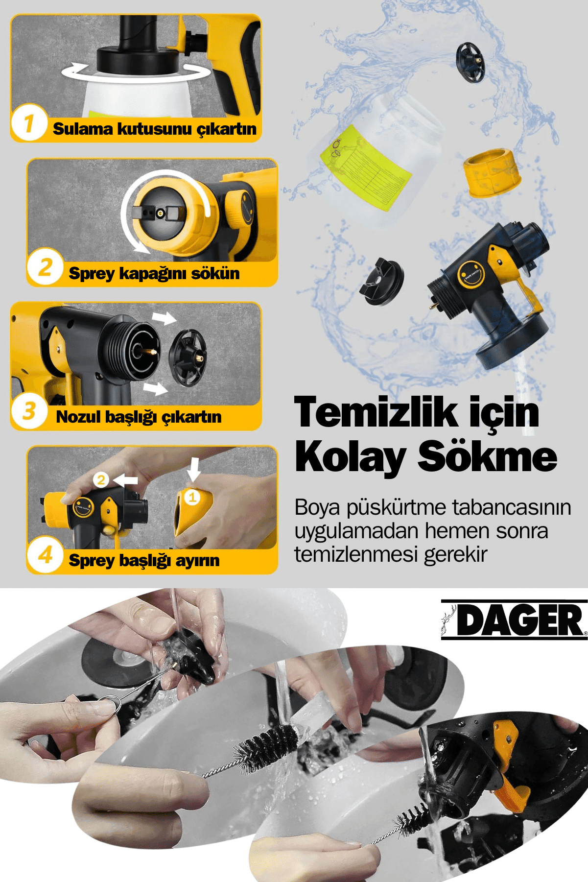 Dager DGR-4160 Metal Şanzıman 24 V Çift Akülü Yüksek Basınçlı Şarjlı Boya Makinesi Sprey Boya Püskürtme Makinesi