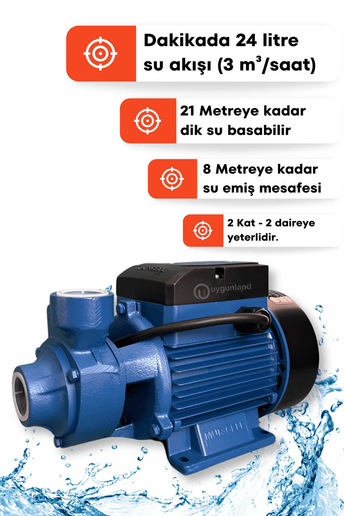 Dager QB60 Yüksek Kalite 1 Parmak 0.5 Hp Su Motoru Su Pompası Dinamo 2 Kat 2 Daire 220v - Hediye Setli