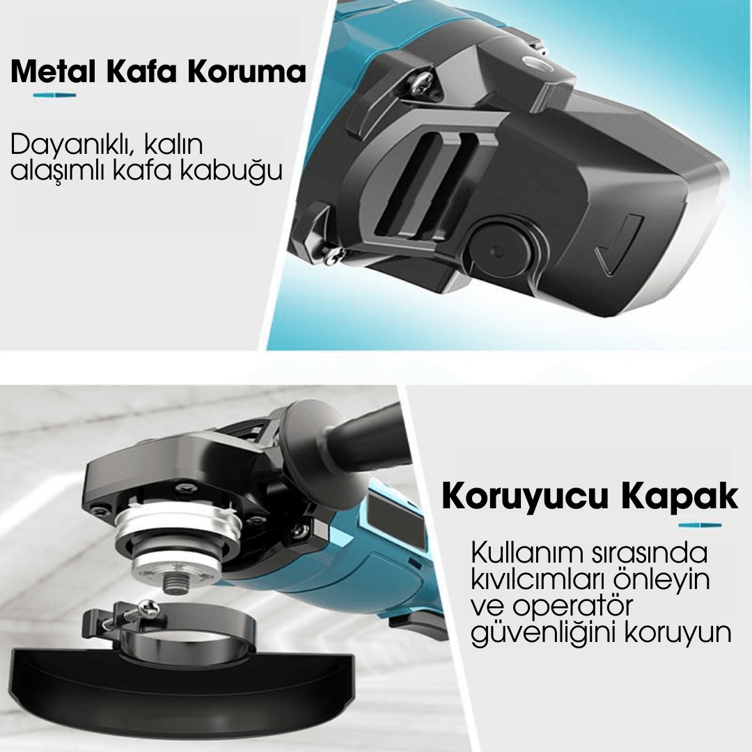Dager EQE 24 V 5 Ah Çift Akülü Kömürsüz Motor 115mm Şarjlı Avuç Taşlama Makinesi - İnox Kesici ve Sunta Kesme Hediye