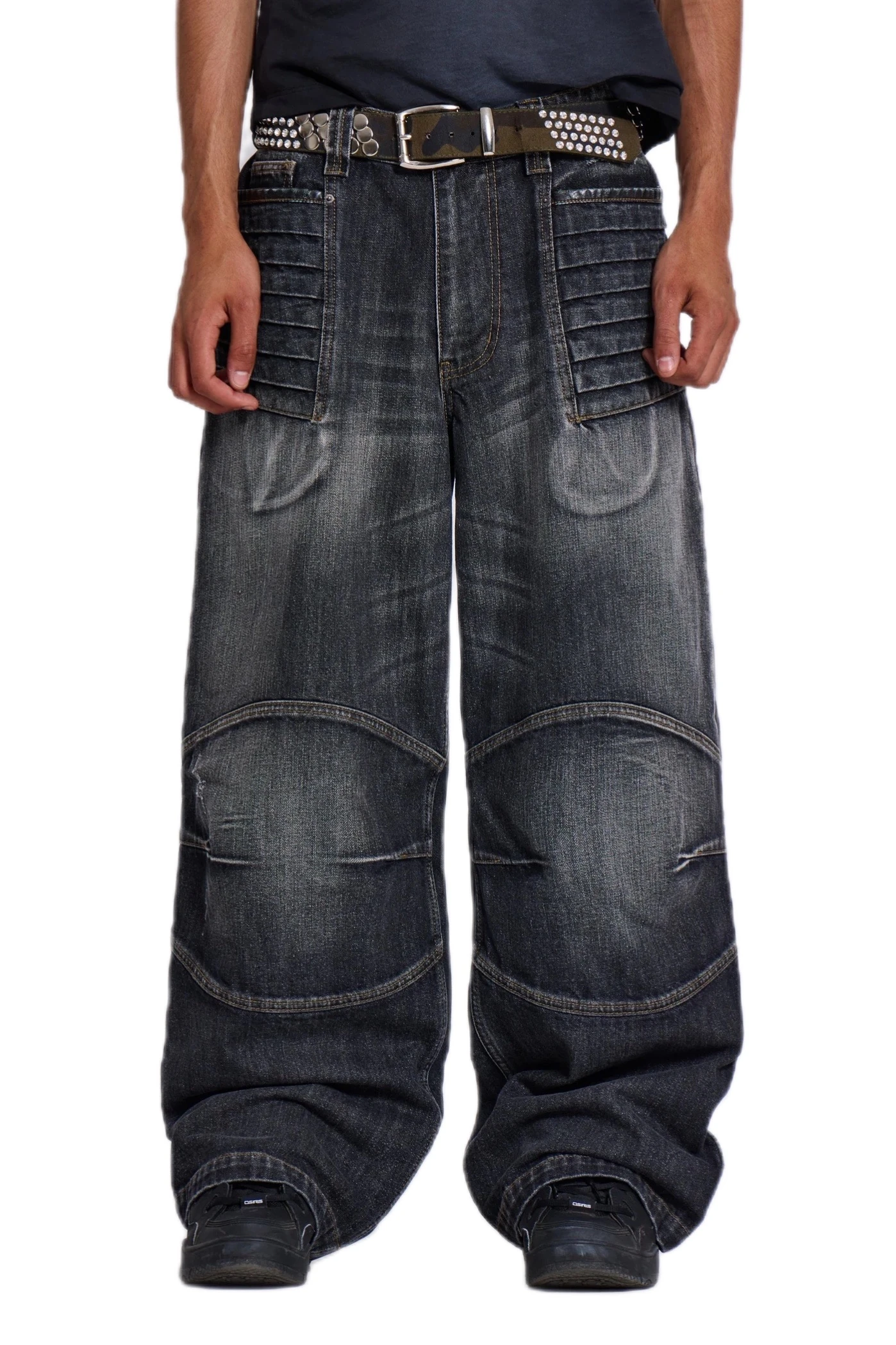 Washed Black Crash Biker Colossus Jeans