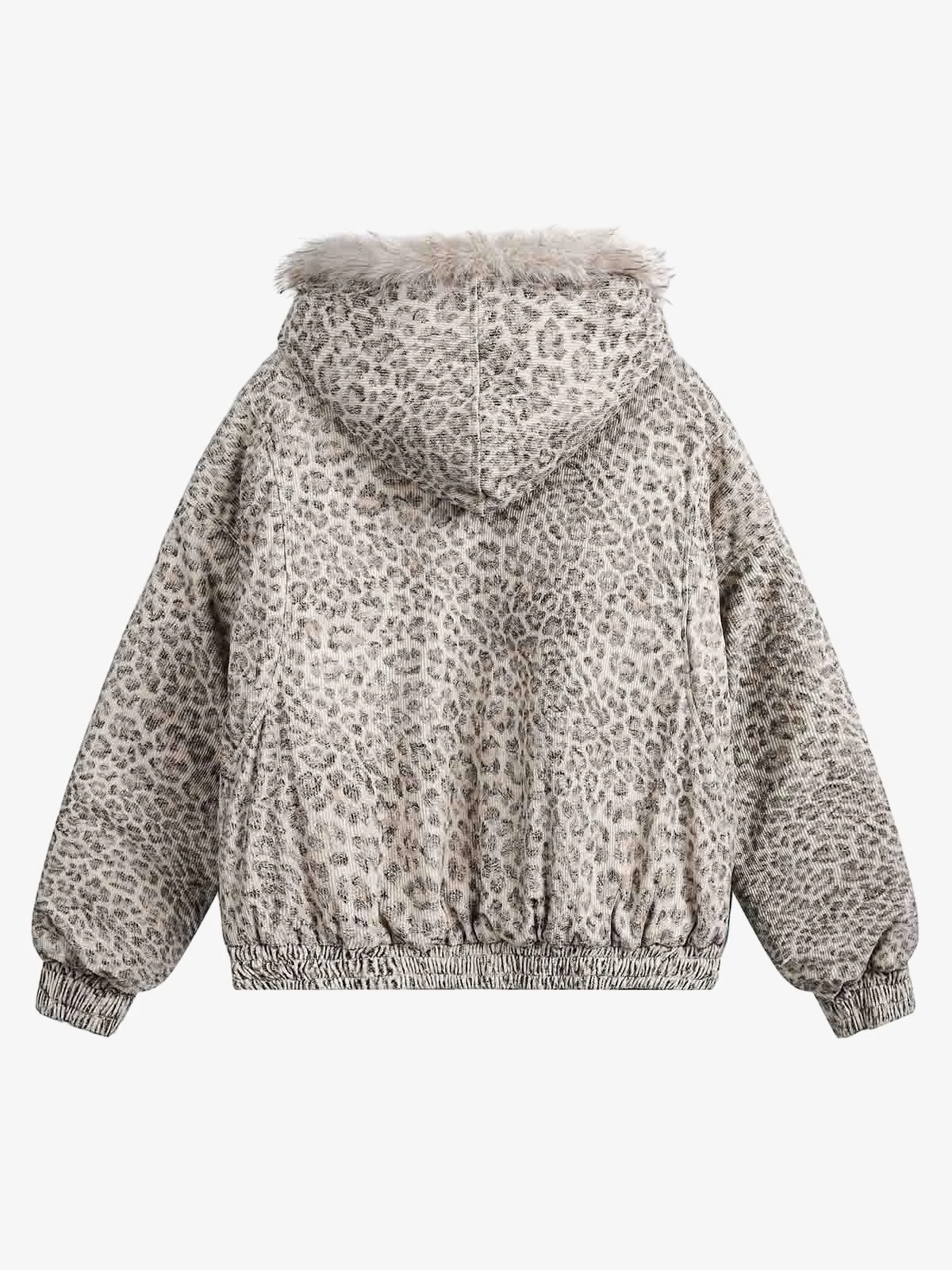 Cotton Cheetah Print Mink Hooded Jacket