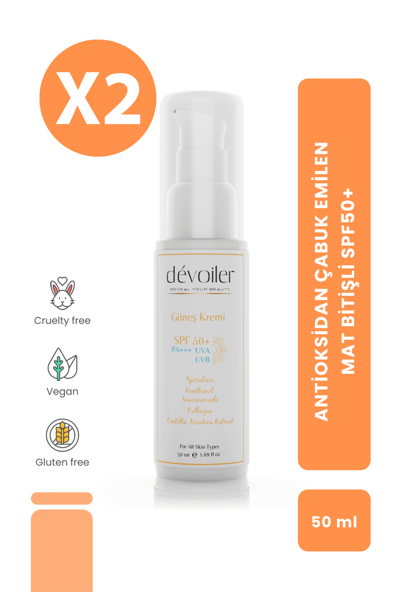 SPF 50+ Yüksek UV Koruma Güneş Kremi 2'Li Paket