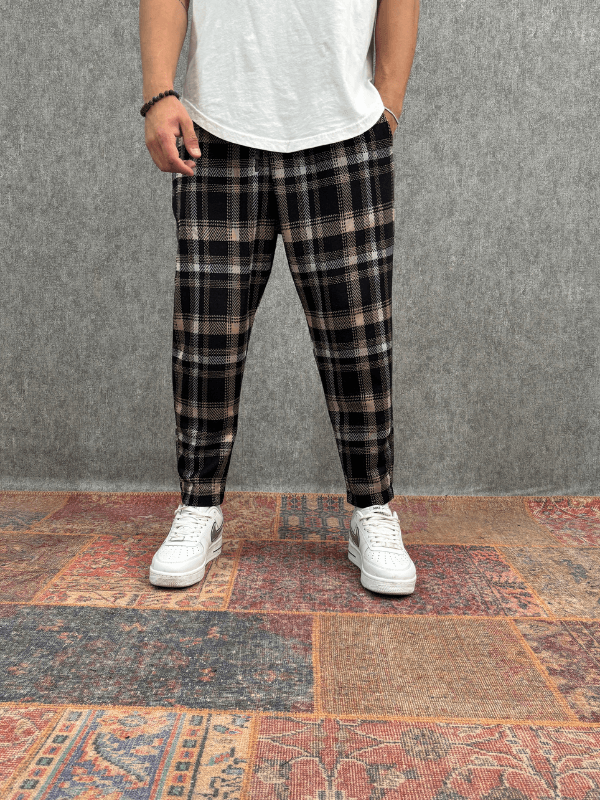 Beli Lastikli Ekoseli Baggy Pantolon