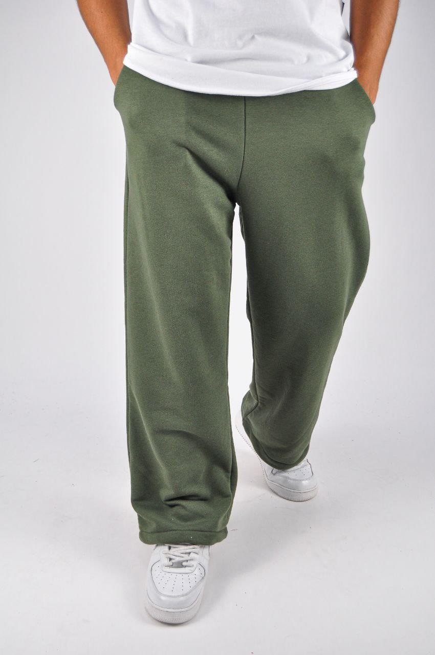 Beli Lastikli Paça Stoperli Haki   Pamuklu Baggy Pantolon