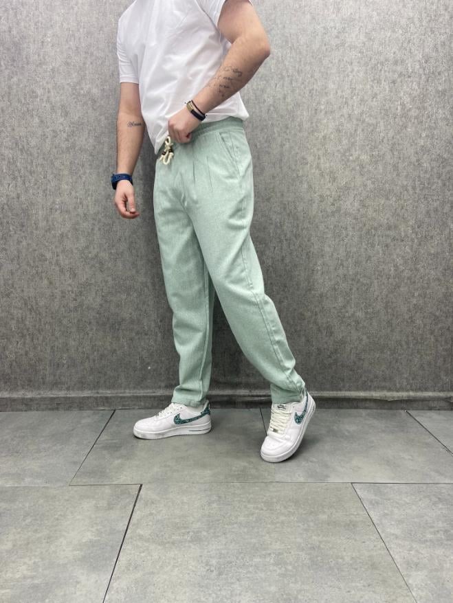 Rahat Kalıp  Beli Lastikli Bilek Paça Pamuk Viscon Mint  Pantolon