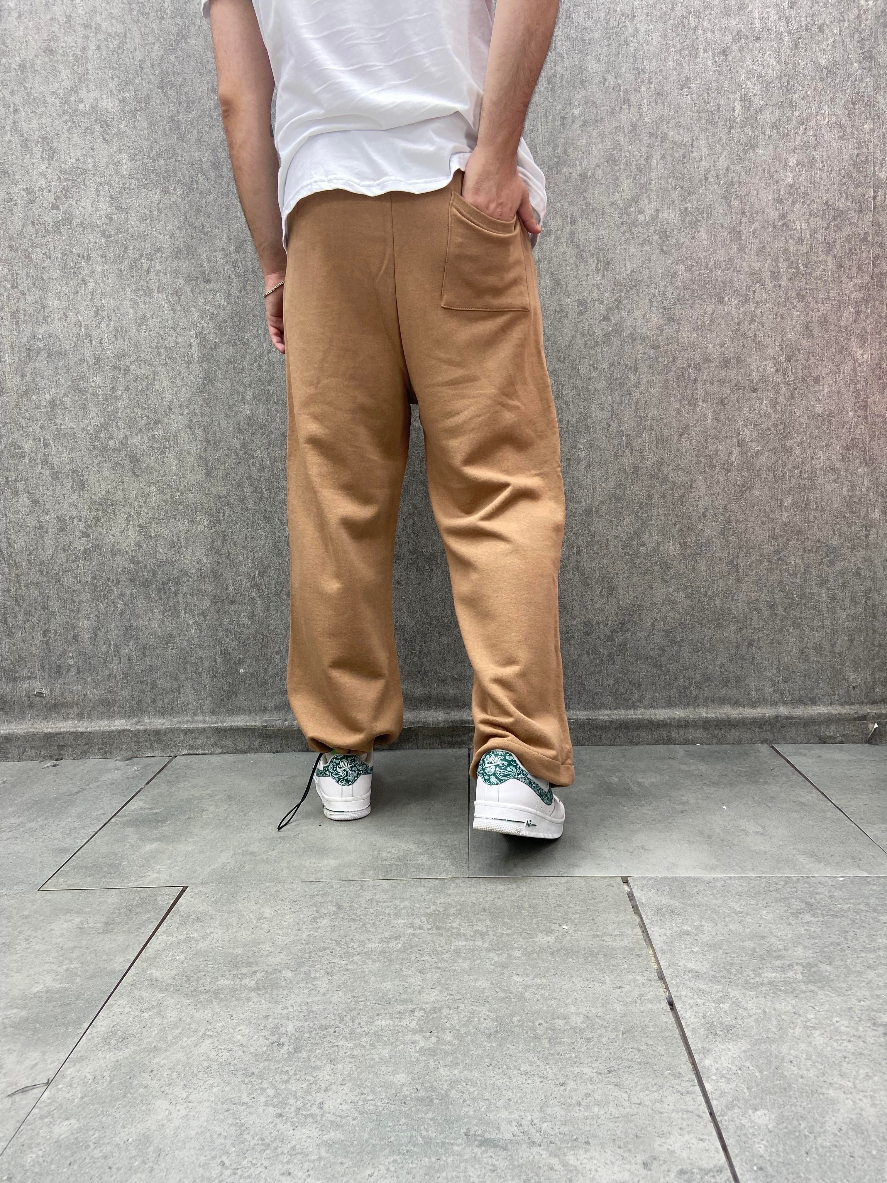 Beli Lastikli Paça Stoperli  Pamuklu Toprak Baggy Pantolon