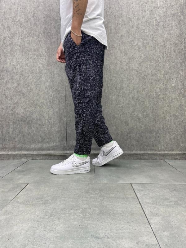 Beli Lastikli Düz Paça Desenli Baggy Pantolon