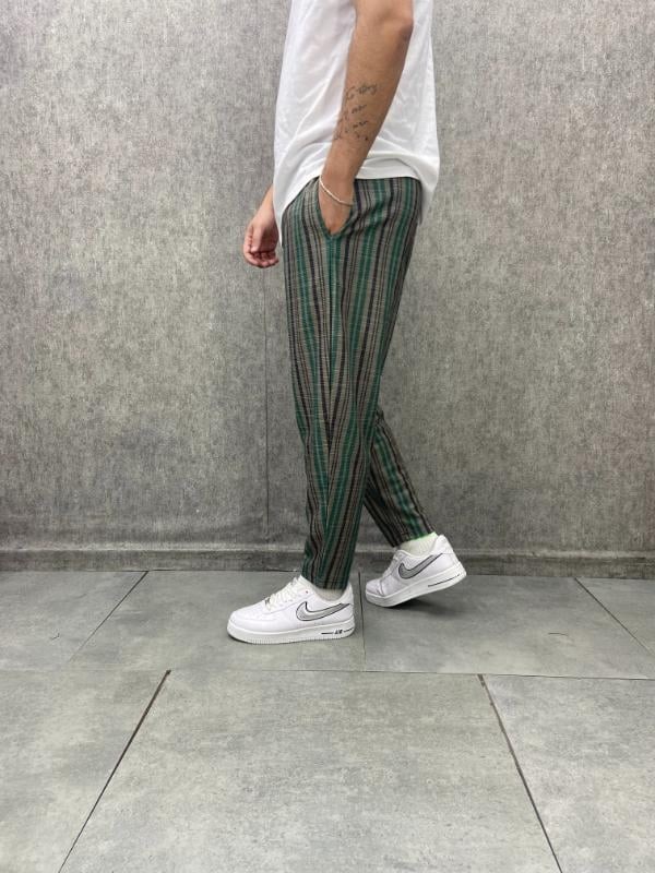 Beli Lastikli Düz Paça Çizgili  Baggy Pantolon