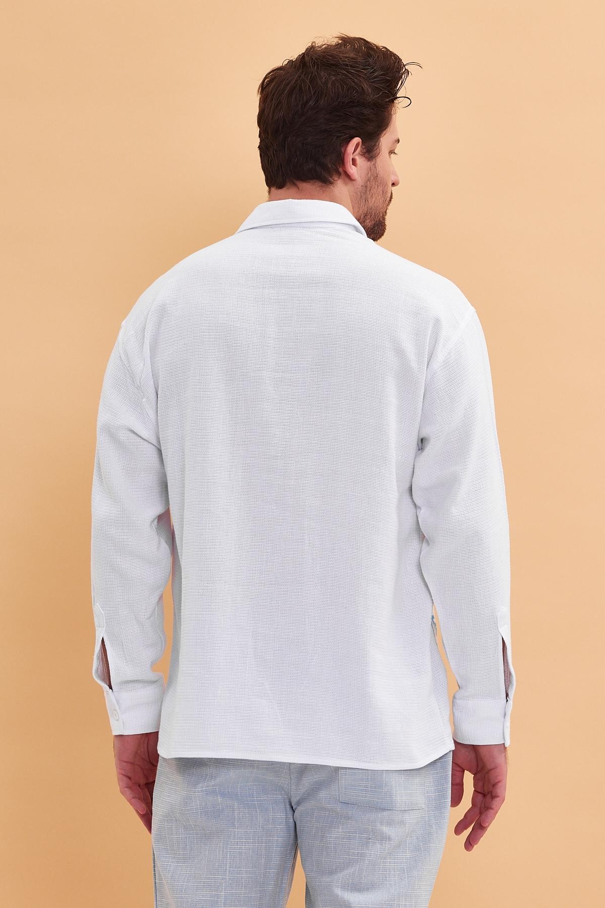 Oversize Authentic  Nakış Detaylı Bohem Pamuk Keten Beyaz  Gömlek