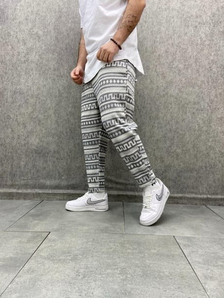 Beli Lastikli Aztek Desenli  Baggy Pantolon