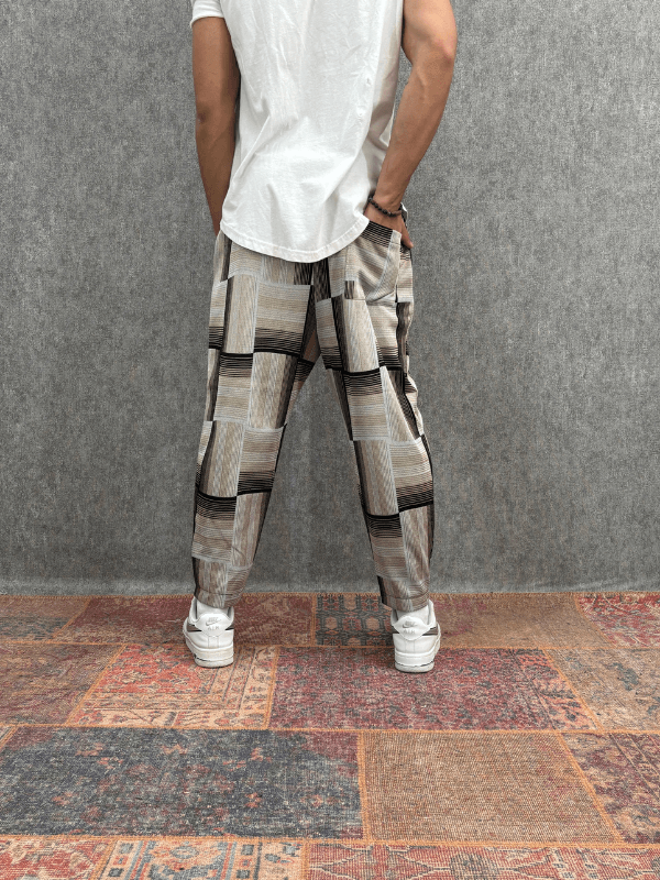 Beli Lastikli Ekoseli Baggy Pantolon