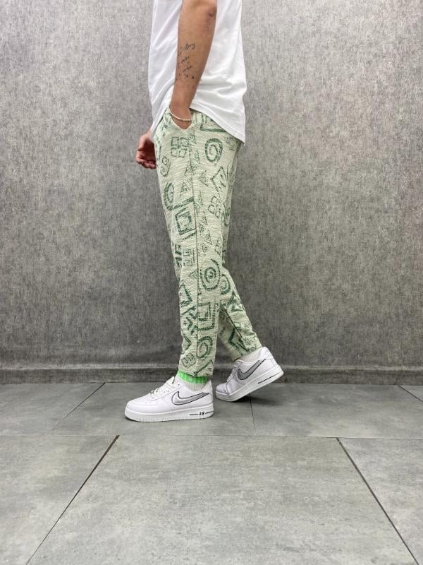 Beli Lastikli Aztek Desenli Baggy Pantolon