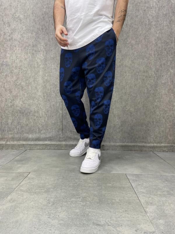 Beli Lastikli Skull Desenli  Baggy Pantolon