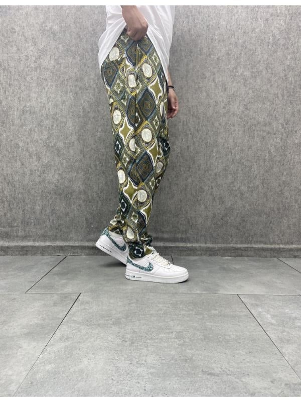 Beli Lastikli Bohem Baggy Desenli Pantolon