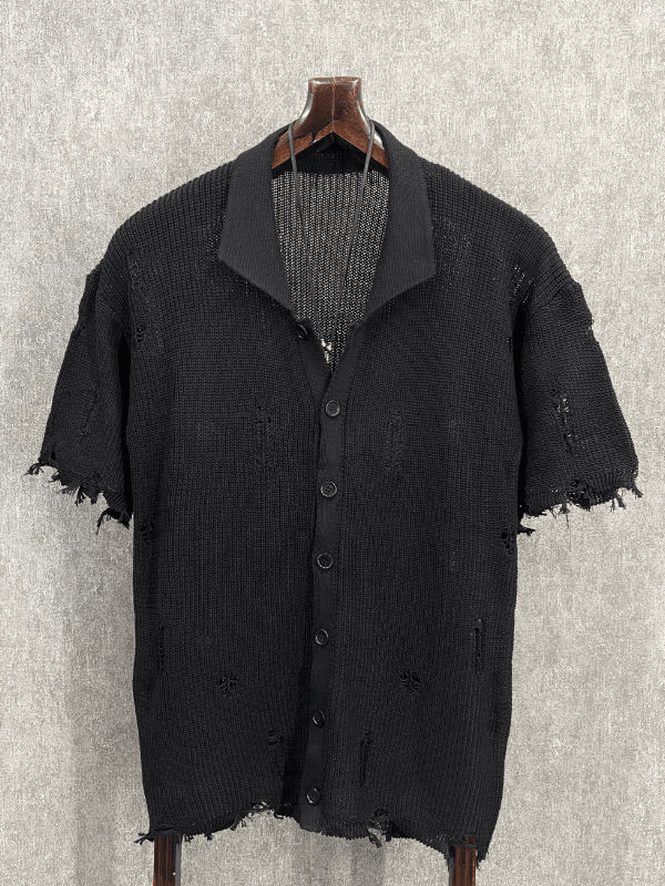 Oversize Lazer Yıpratmalı Siyah Triko