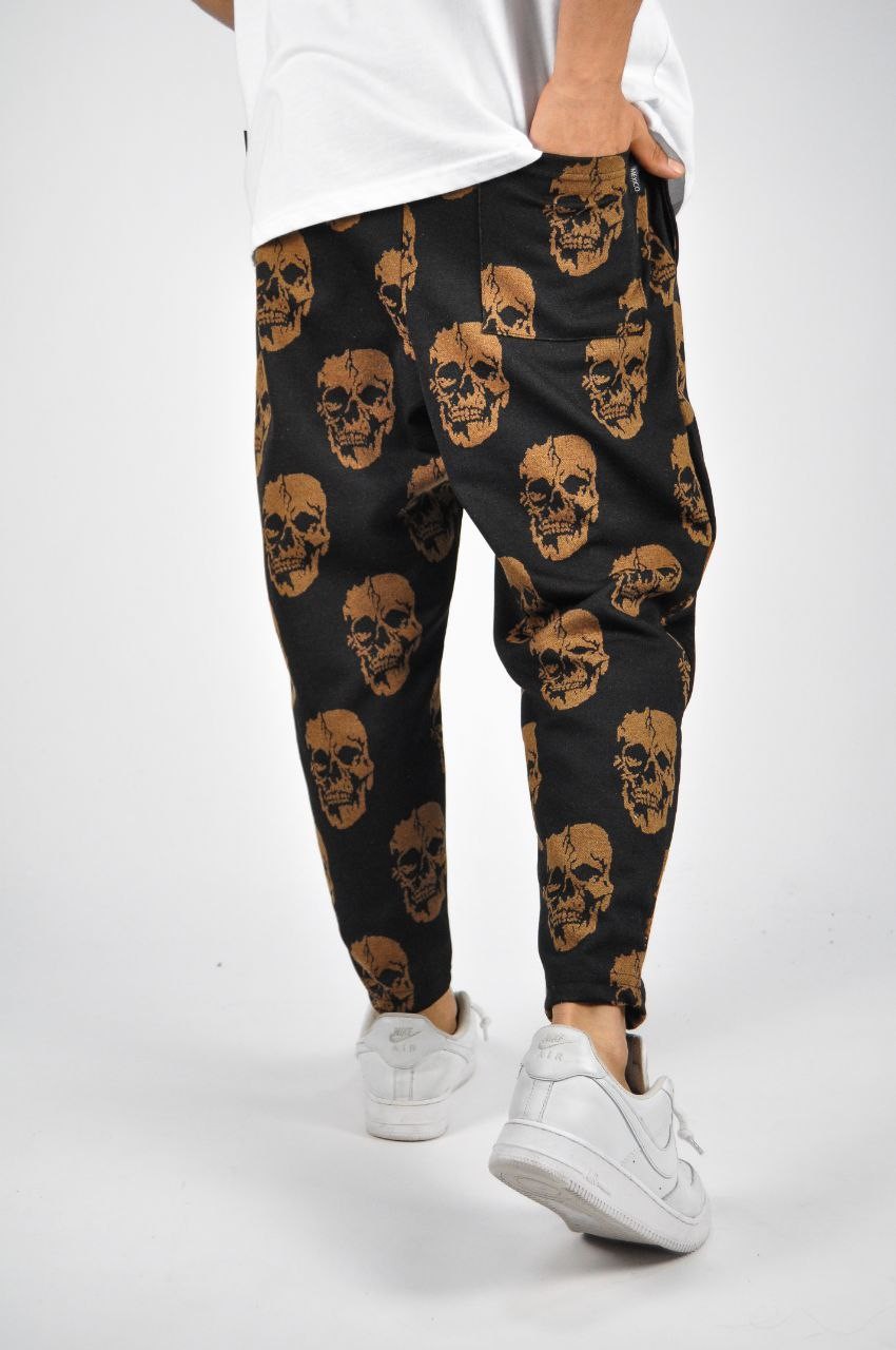 Beli Lastikli Skull Desenli Baggy Pantolon