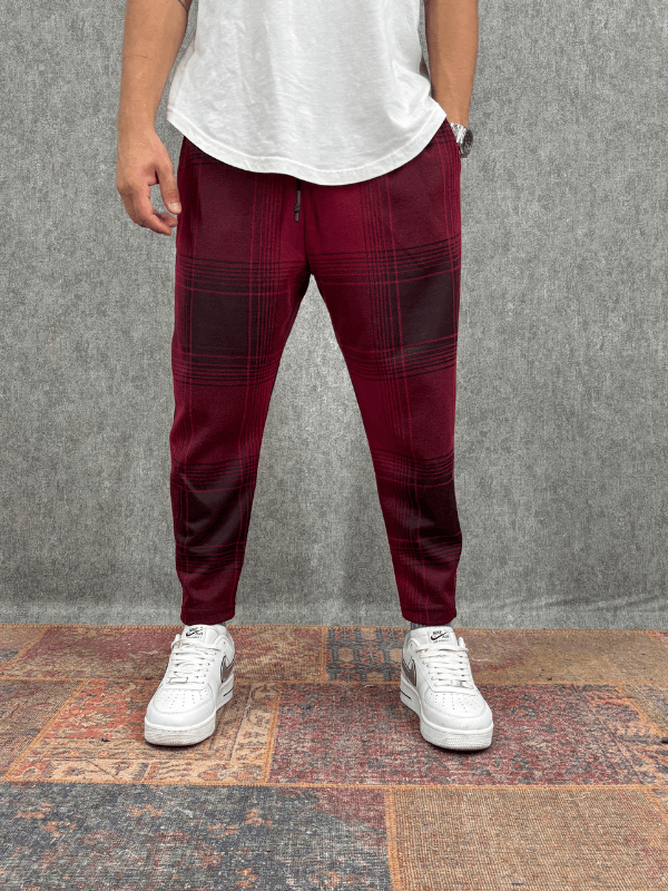 Beli Lastikli Bohem Ekoseli Baggy Pantolon