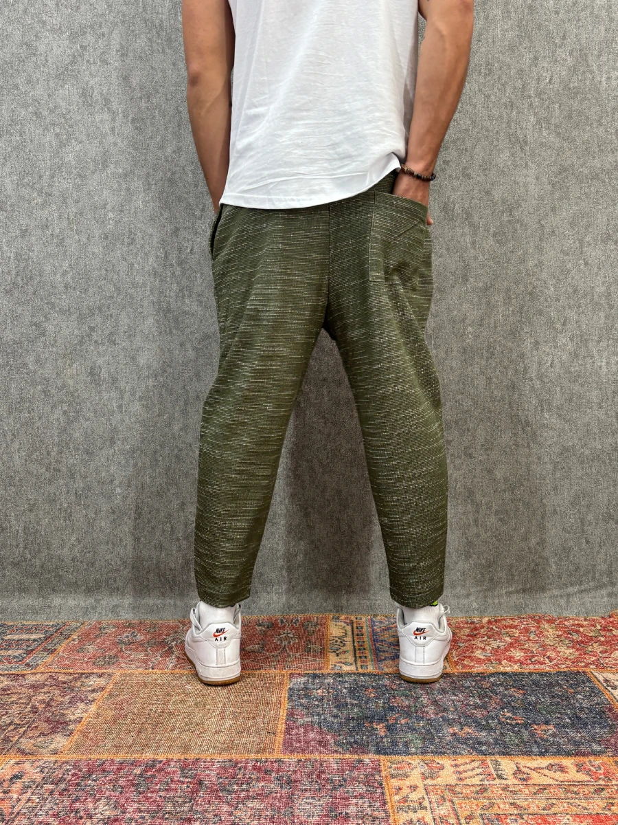 Beli Lastikli Likralı Haki Baggy Pantolon