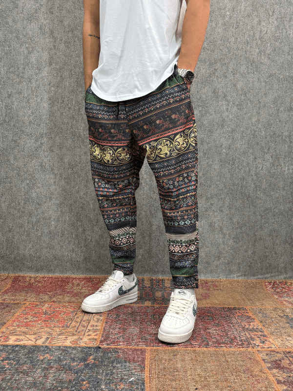 Beli Lastikli Desenli Baggy Pantolon