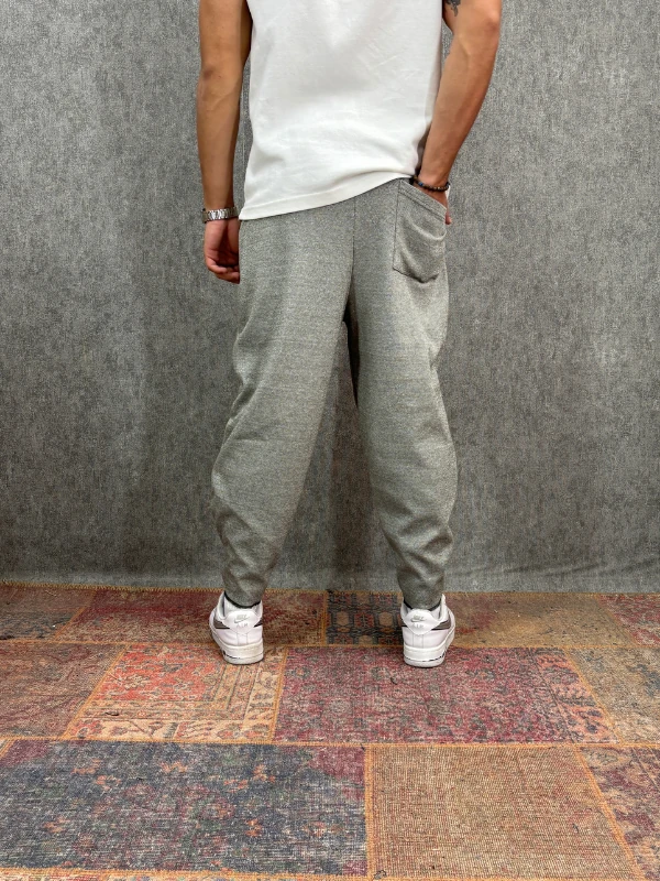  Beli Lastikli Pamuk Dokuma Cep Nervür Detaylı Gri  Baggy Pantolon