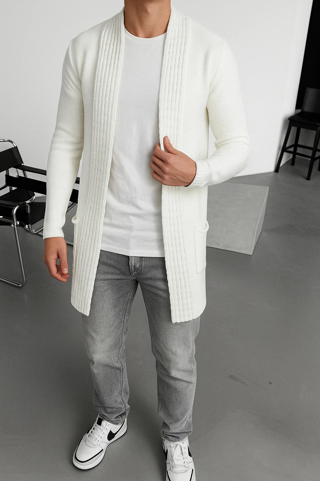 Regular Kırık Beyaz Triko Hırka