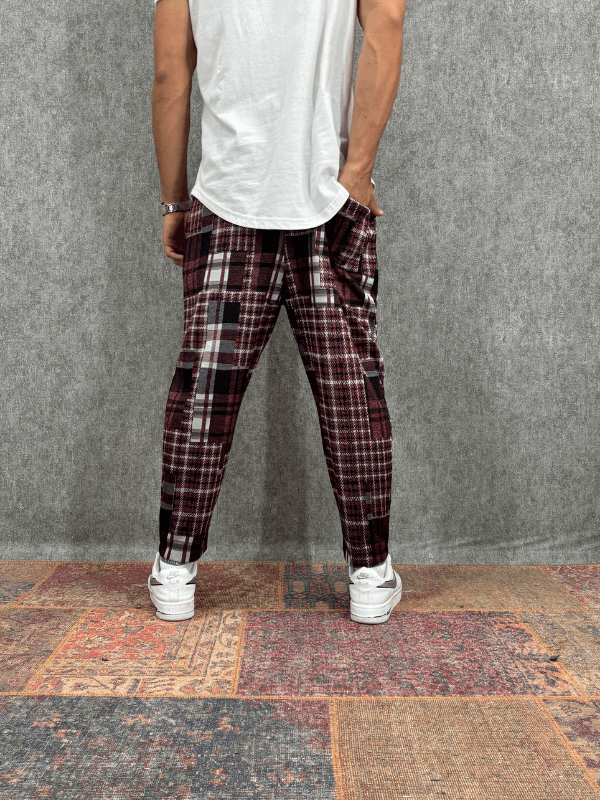 Beli Lastikli Ekose Desenli Baggy Pantolon
