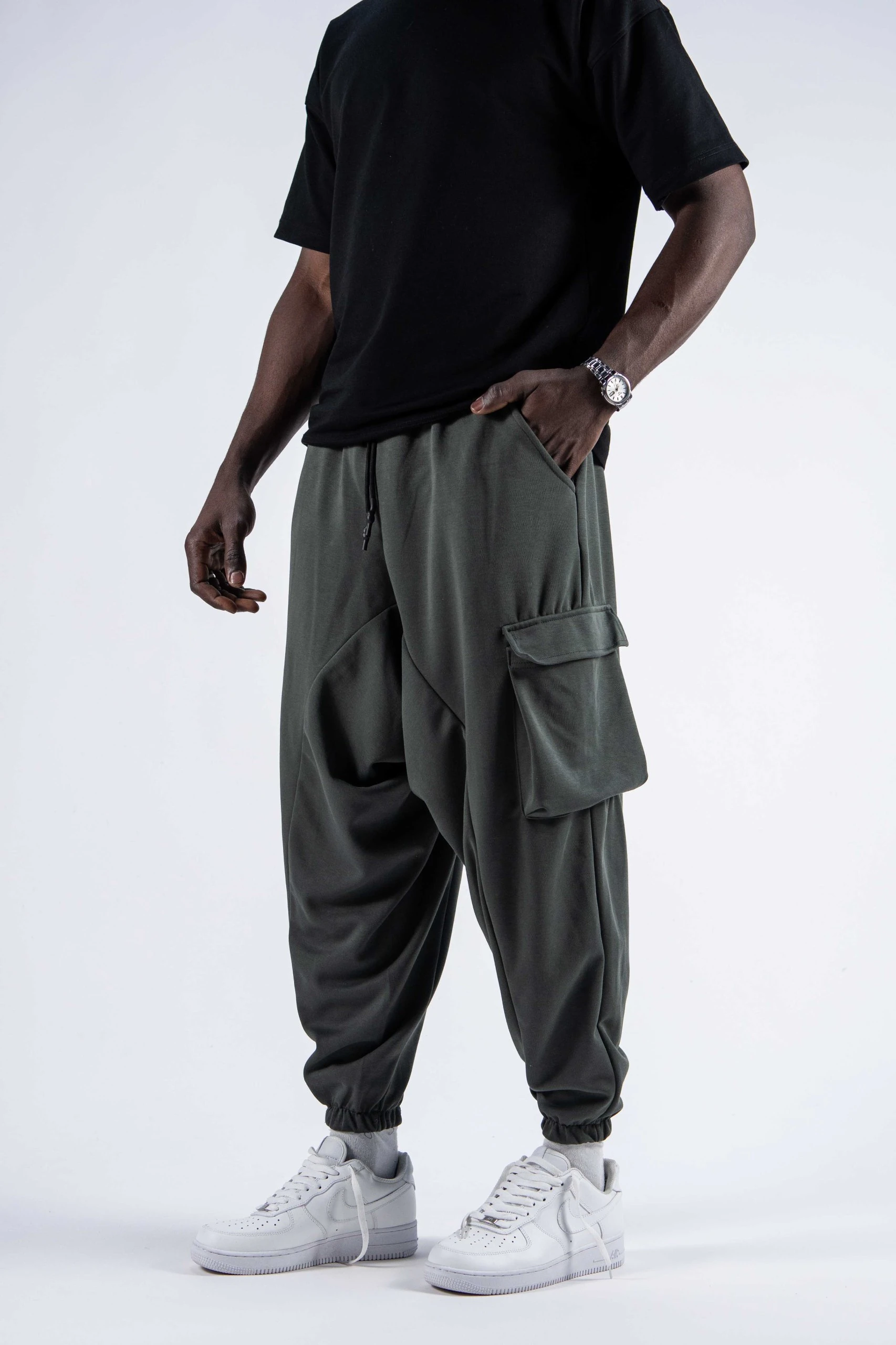 Beli Lastikli Kargo Cepli Haki Şalvar