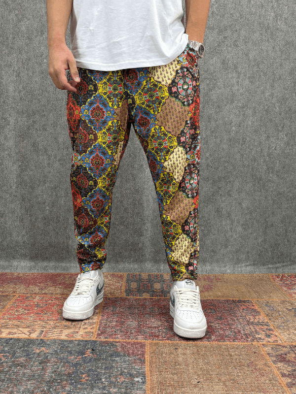 Beli Lastikli Desenli Baggy Pantolon