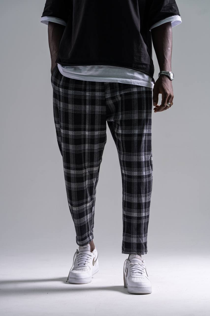 Beli Lastikli Ekoseli Baggy Pantolon