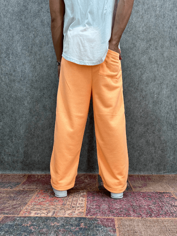 Beli Lastikli Boru Paça Turuncu Baggy Pantolon