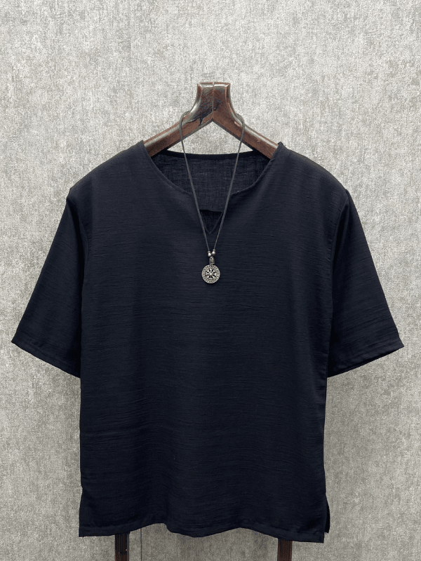 Süper Oversize Pamuk Keten Siyah Tshirt