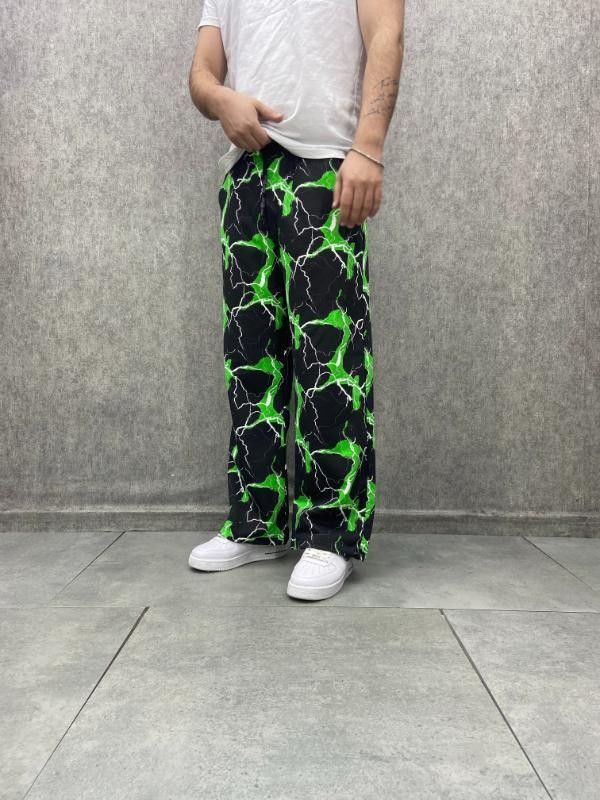 Beli Lastikli Stoperli Boru Paça Desenli  Baggy Pantolon